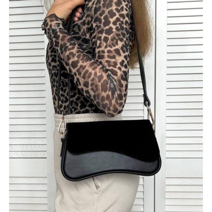 Сумка жіноча екошкіра/натуральна замша.Чорна, Шоколад