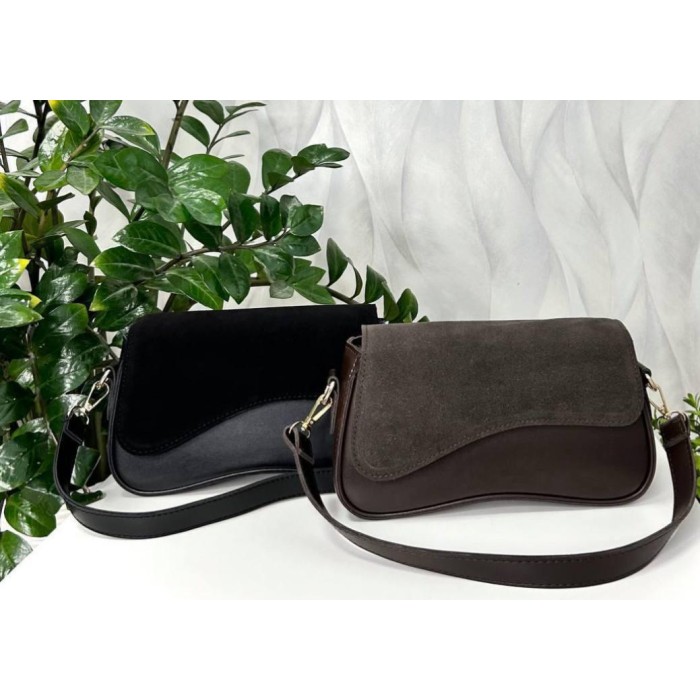 Сумка жіноча екошкіра/натуральна замша.Чорна, Шоколад