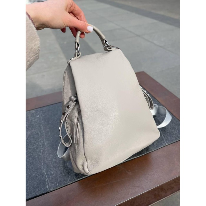 Рюкзак жіночий декор застібки натуральна шкіра.Чорний, Бежевий