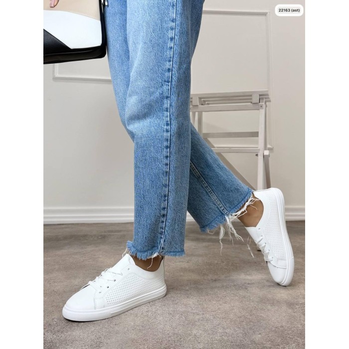 Кеди жіночі натуральна шкіра перфорація білі 36,37,38,39,40,41р