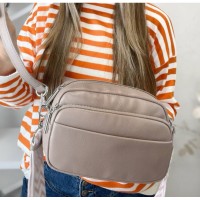 Сумка женская кросс боди 2 ремня натуральная кожа Беж