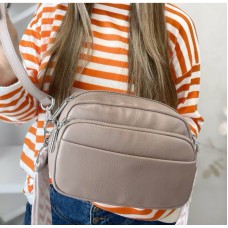 Сумка жіноча кросбоді 2 ременя натуральна шкіра Беж