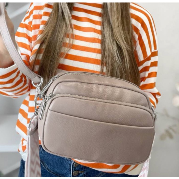 Сумка жіноча кросбоді 2 ременя натуральна шкіра Беж