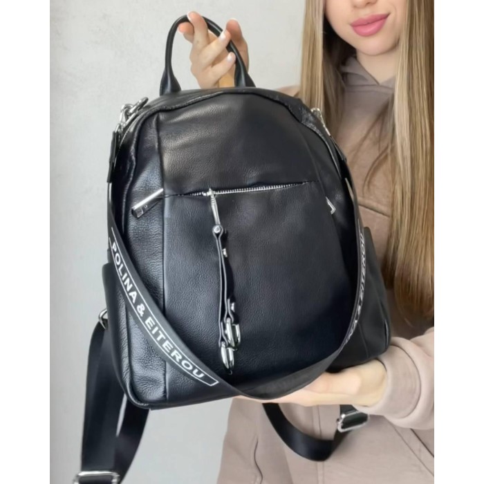 Рюкзак жіночій декор застібки натуральна шкіра.Чорний, Шоколад