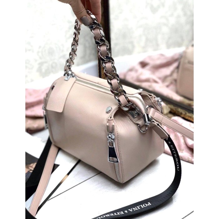 Сумка жіноча валізка 2 ремінці натуральна шкіра Колір: Пудра, Бронза