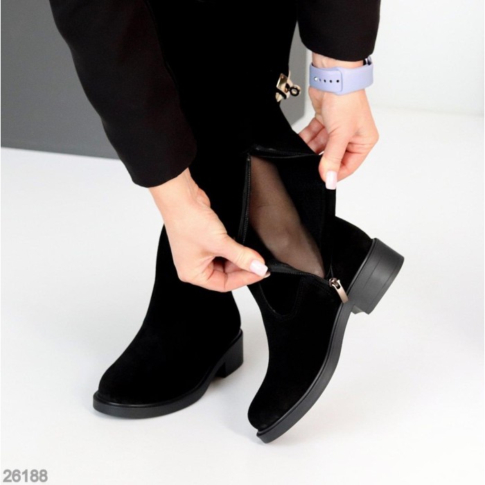 Чоботи жіночі натуральна замша колір-чорний демі 37,39,40р