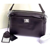 Сумка мішечок жіноча натуральна шкіра колір: Шоколад, Чорний