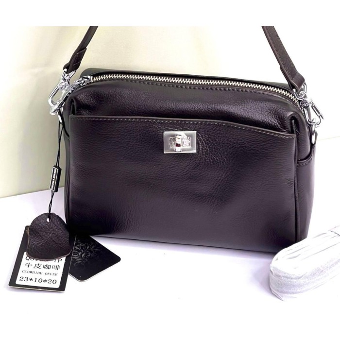 Сумка мішечок жіноча натуральна шкіра колір: Шоколад, Чорний