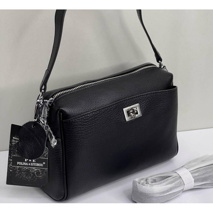 Сумка мішечок жіноча натуральна шкіра колір: Шоколад, Чорний