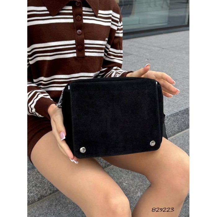 Сумка жіноча перекид натуральна замша Чорна