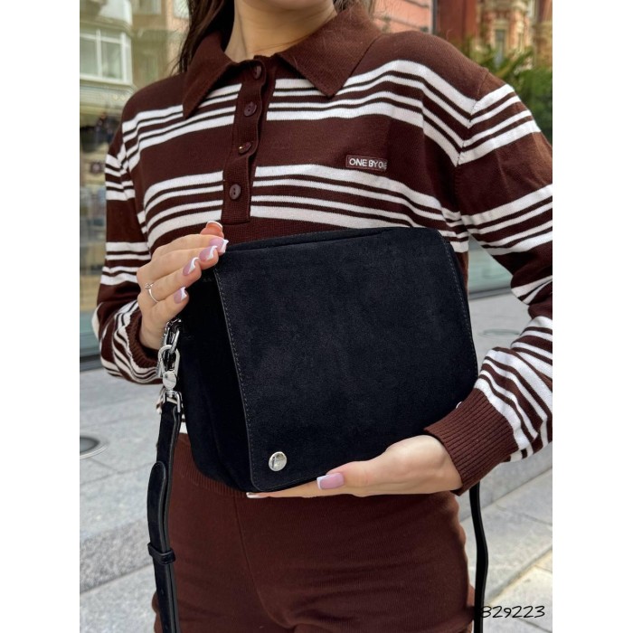 Сумка жіноча перекид натуральна замша Чорна