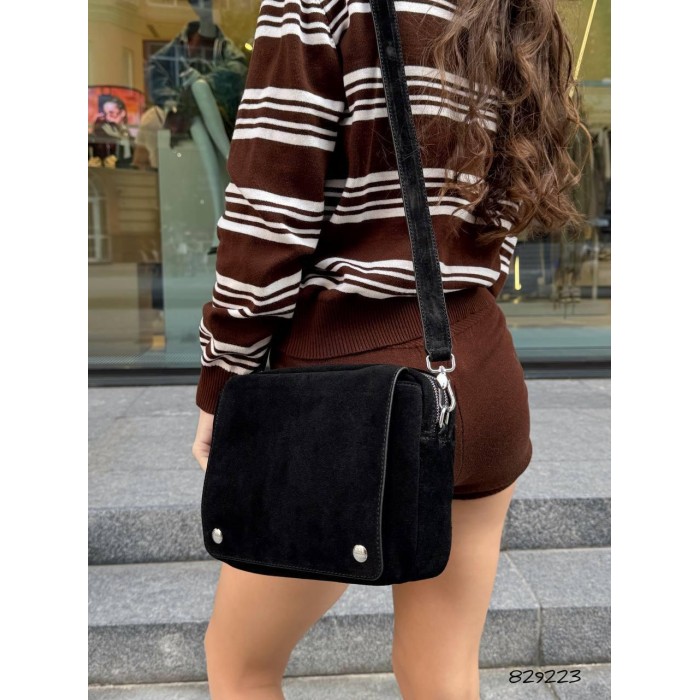 Сумка жіноча перекид натуральна замша Чорна