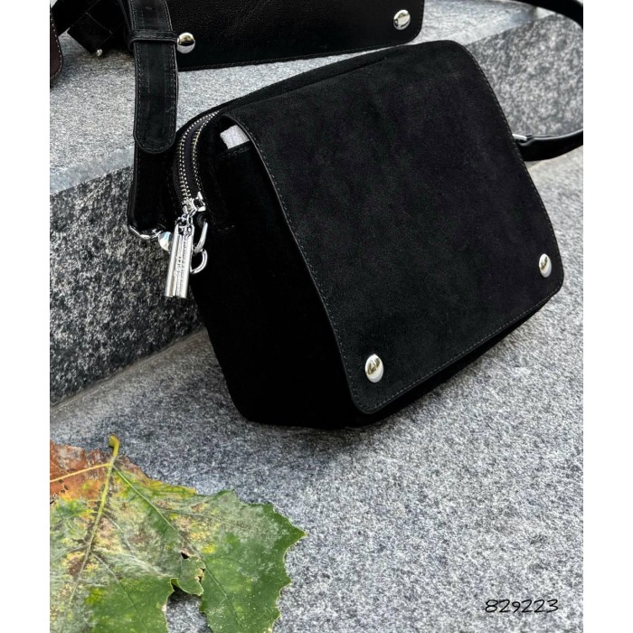 Сумка жіноча перекид натуральна замша Чорна