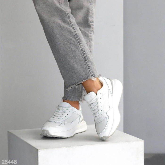 Кросівки жіночі натуральна шкіра/текстиль білі 36,37,38,39,40,41р