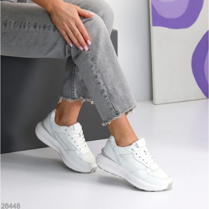 Кросівки жіночі натуральна шкіра/текстиль білі 36,37,38,39,40,41р