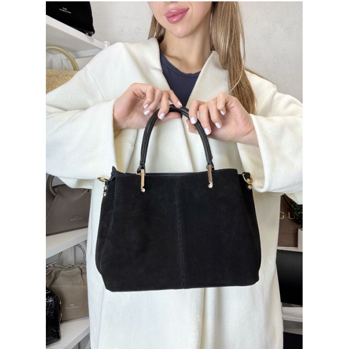 Сумка жіноча 3 відділи екошкіра/натуральна замша колір: Чорний