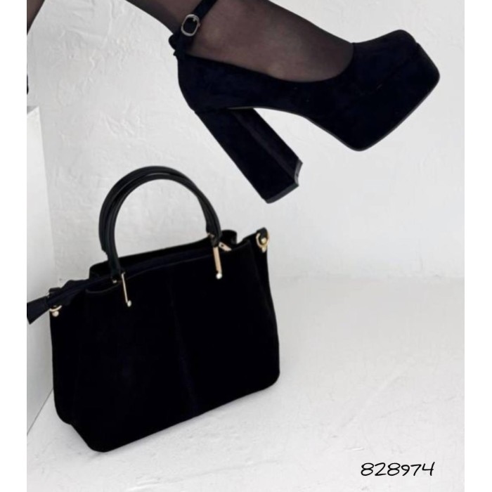 Сумка жіноча 3 відділи екошкіра/натуральна замша колір: Чорний