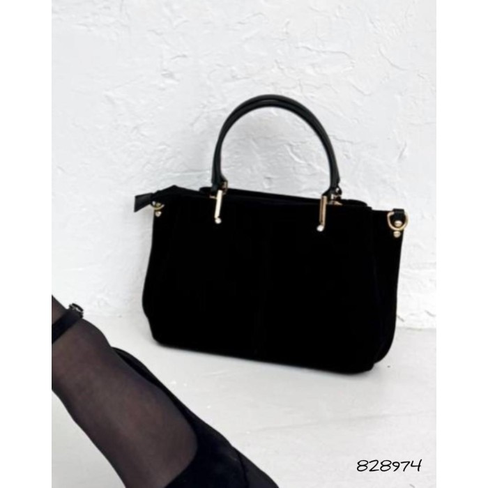 Сумка жіноча 3 відділи екошкіра/натуральна замша колір: Чорний