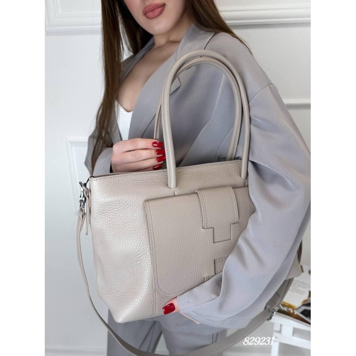 Сумка жіноча Polina на змійці натуральна шкіра колір: Беж