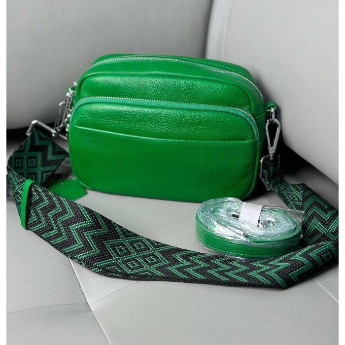 Сумка жіноча кросбоді 2 ременя натуральна шкіра Беж