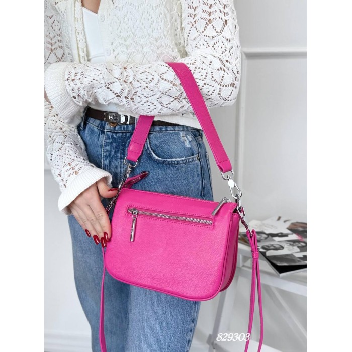 Сумка жіноча 3 відділення натуральна шкіра колір: Чорний, Малиновий, Бежевий, Жовтогарячий Малиновий