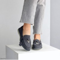 Лоферы женские натуральная замша цвет-серый 36,37,38,39,41р