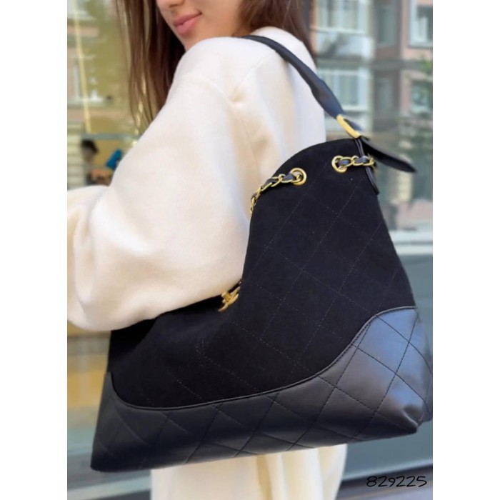 Сумка жіноча з натуральної шкіри/замші комбінована Беж, Чорна