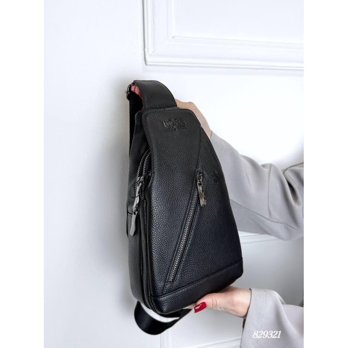 Сумка чоловіча Кросбоді натуральна шкіра Чорна