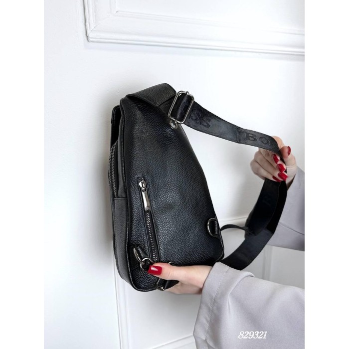 Сумка чоловіча Кросбоді натуральна шкіра Чорна