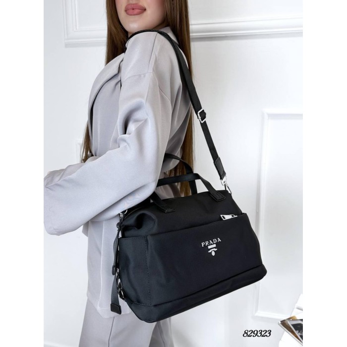 Сумка жіночий трансформер комбінована шкіра /текстиль щільний водостійкий Чорна