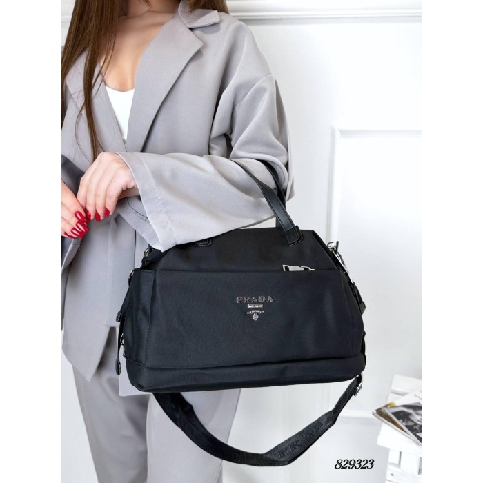 Сумка жіночий трансформер комбінована шкіра /текстиль щільний водостійкий Чорна