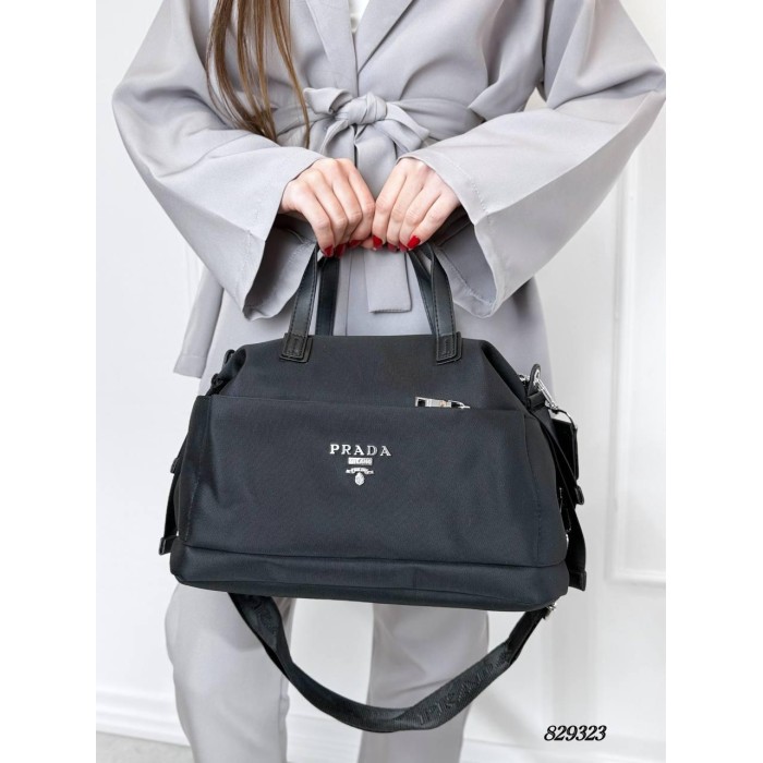 Сумка жіночий трансформер комбінована шкіра /текстиль щільний водостійкий Чорна