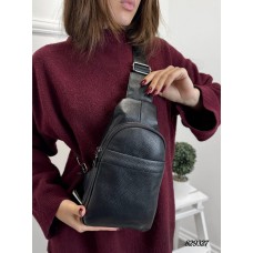 Сумка чоловіча кросбоді 2 відділення натуральна шкіра Чорна