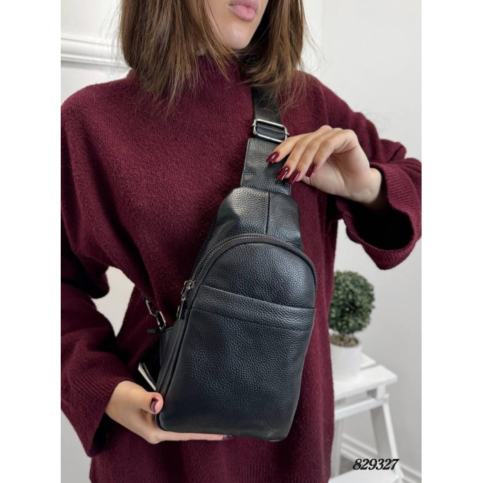 Сумка чоловіча кросбоді 2 відділення натуральна шкіра Чорна