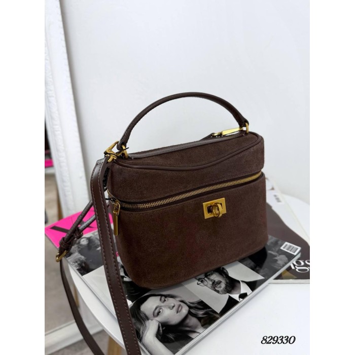 Сумка жіноча валізка натуральна замша Шоколад