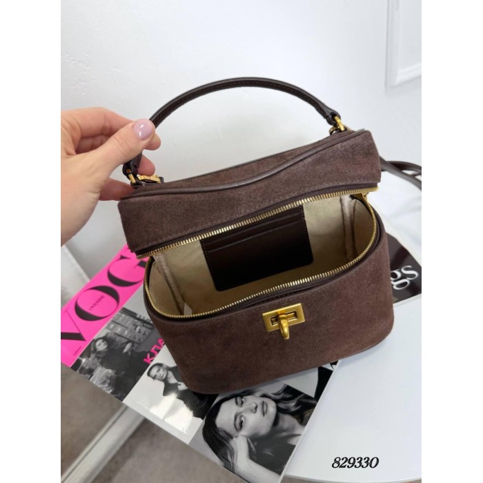 Сумка жіноча валізка натуральна замша Шоколад