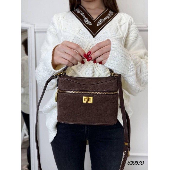 Сумка жіноча валізка натуральна замша Шоколад