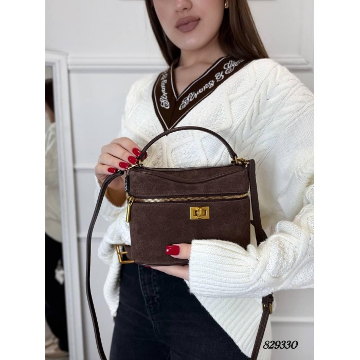 Сумка жіноча валізка натуральна замша Шоколад