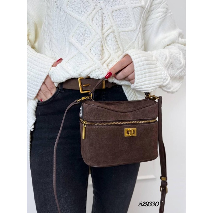 Сумка жіноча валізка натуральна замша Шоколад