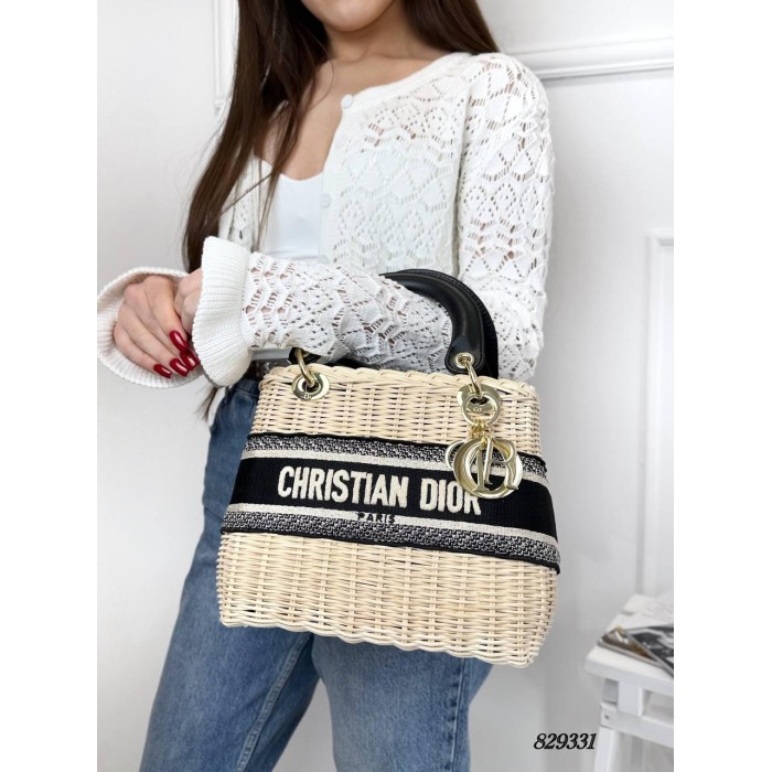 Сумка жіноча плетіння кошик комбінований зі шкірою Беж, Чорний