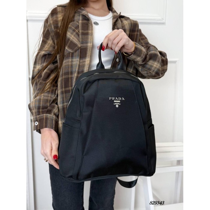 Рюкзак жіночий натуральна кожа комбінована з текстилем щільним Чорний