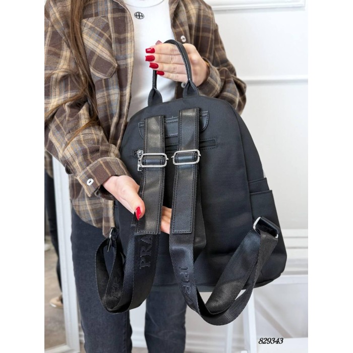 Рюкзак жіночий натуральна кожа комбінована з текстилем щільним Чорний