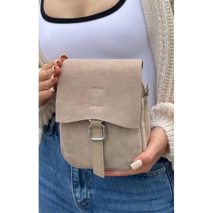 Сумка жіноча натуральна замша/шкіра колір: Беж