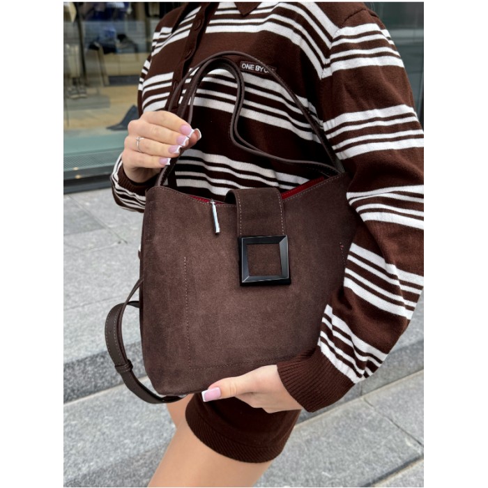 Сумка жіноча 3 відділення натуральна замша колір: Шоколад