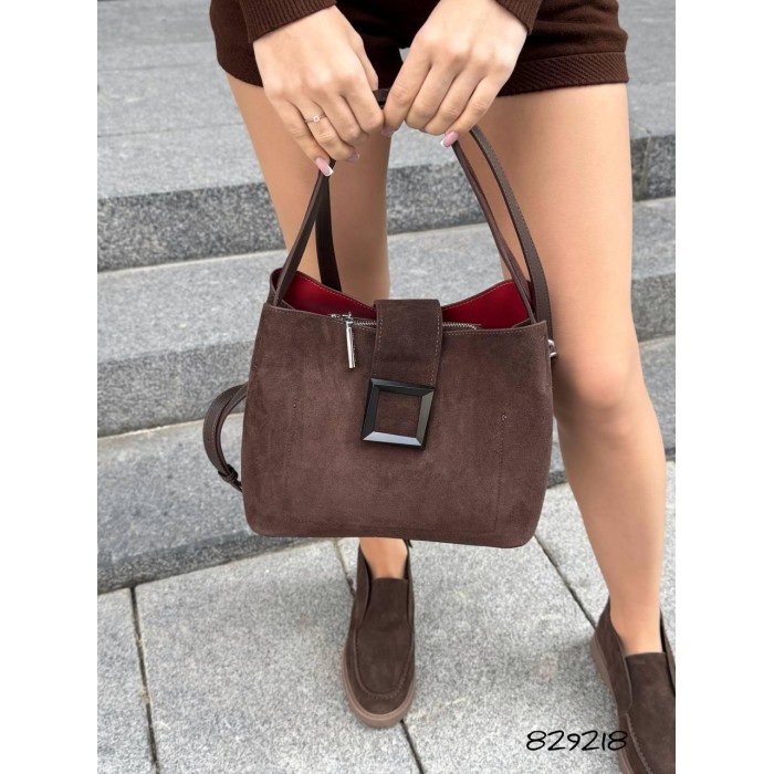 Сумка жіноча 3 відділення натуральна замша колір: Чорний, Шоколад Шоколад