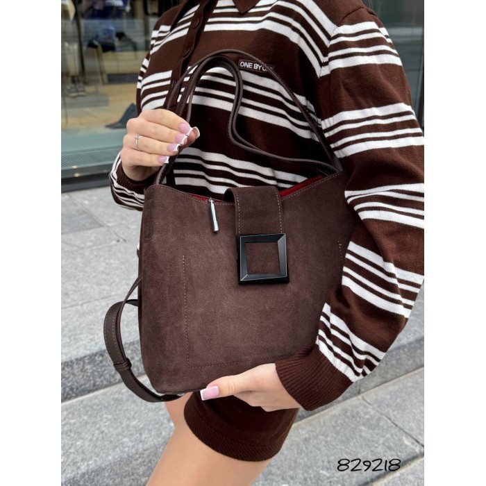 Сумка жіноча 3 відділення натуральна замша колір: Чорний, Шоколад Шоколад