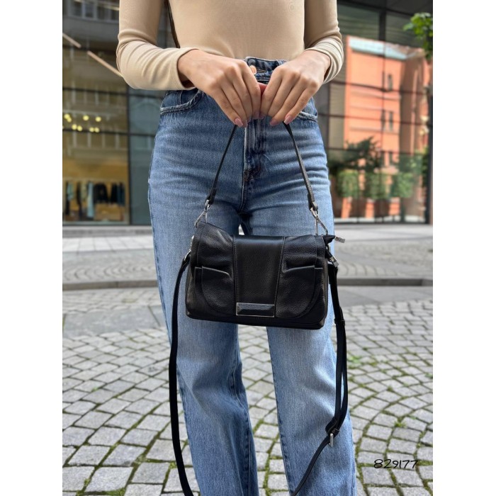 Сумка жіноча 2 відділи натуральна шкіра люкс колір: Чорний, Шоколад