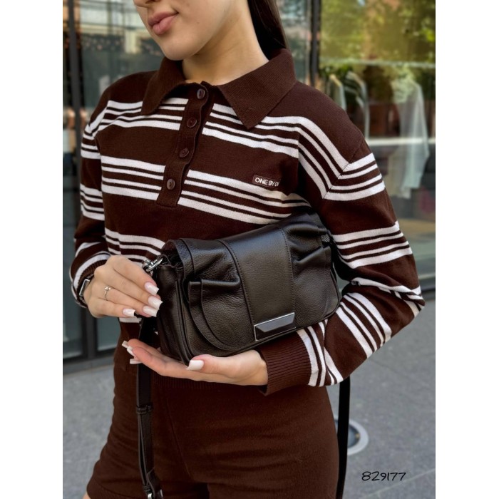 Сумка жіноча 2 відділи натуральна шкіра люкс колір: Чорний, Шоколад