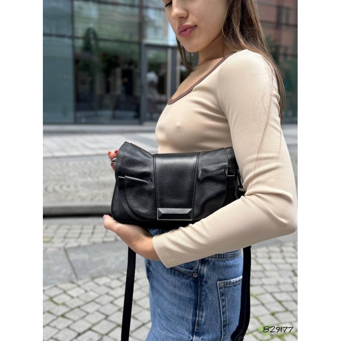 Сумка жіноча 2 відділи натуральна шкіра люкс колір: Чорний, Шоколад