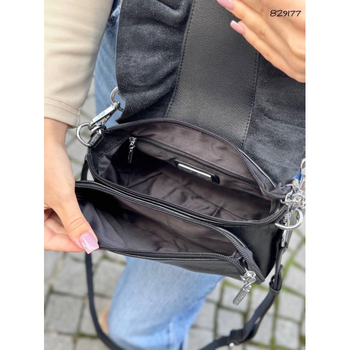 Сумка жіноча 2 відділи натуральна шкіра люкс колір: Чорний, Шоколад